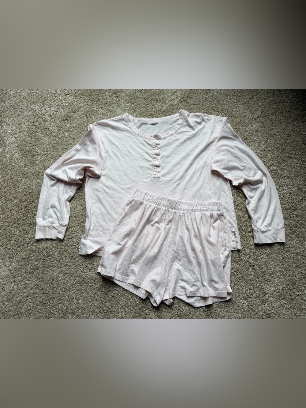 Skin Organic Pajama Set Henley Top/Shorts 100% Pima Cotton Womens Large (3) Pink